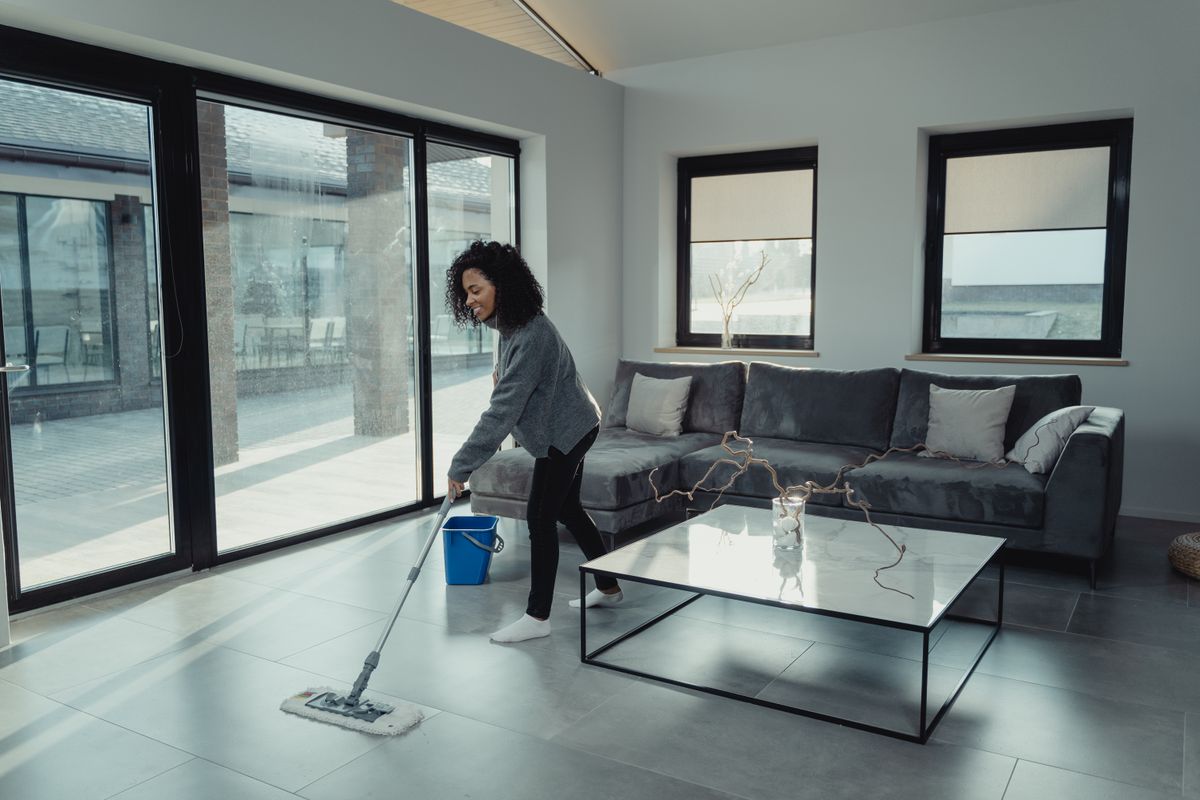 A person at work: cleaning